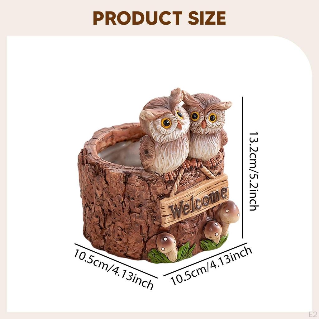 Resin Owl Planter Pot Flowerpot Decorative Cute Creative Small Bonsai Ornament for Outdoor