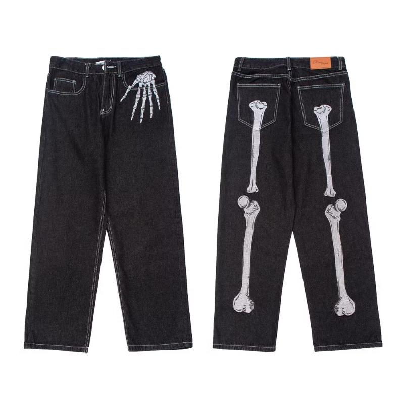 Bestickte Jeans für Herren, Ins High Street, trendige, lockere Hose mit weitem Bein, trendige, lässige, gerade Hose
