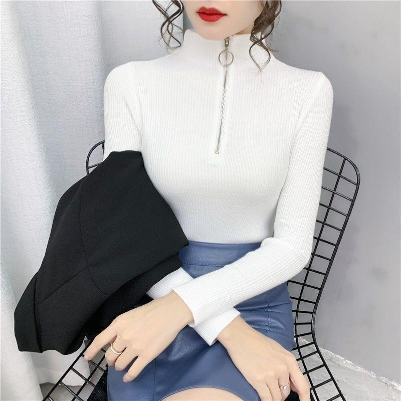Plus Size Women's Half High Neck Zipper Bodycon Sweater - Autumn/Winter 2022 Collection