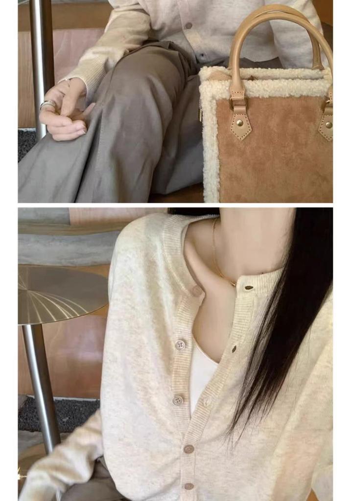 Women's Petite Korean Style Wool Knit Slim Cardigan - Autumn Winter Outerwear Thin Sweater Coat