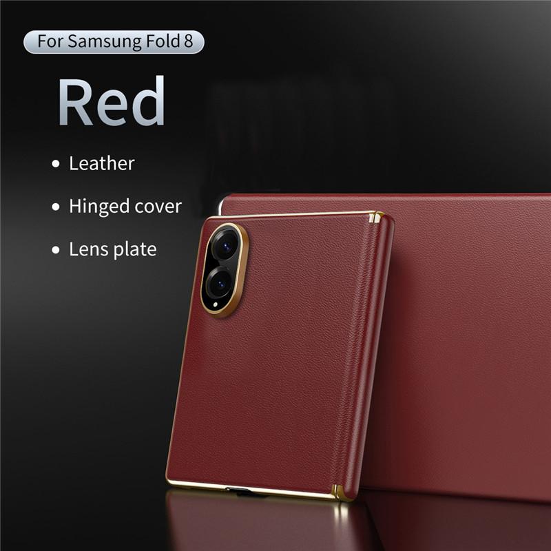 For Samsung Galaxy Z Fold 8 5G Case Luxury Leather Hinge Protection Cover For ZFold 8 Fold8 With Screen Lens Protector Case