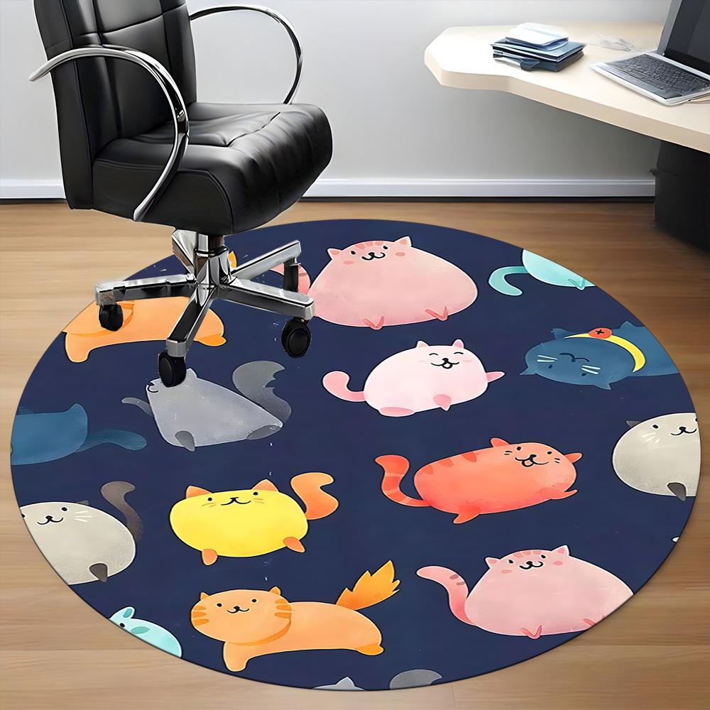 1pc Cats Pattern Office Round Area Rug, Under Office Chairs Bedroom Living Room Home Decor, Room Deco