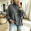 Women's Color Turtleneck Long Sleeve Knit Pullover Sweater with Side Slits