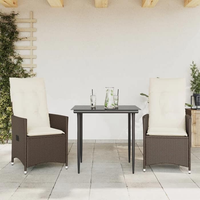 VidaXL Garden Reclining Chairs Set of 2 and Cushions Brown Rattan, Reclining Garden Armchair, Recliner 365646