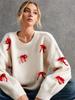 Red Bow Knot Loose Fit Crewneck Pullover Sweater Autumn Top