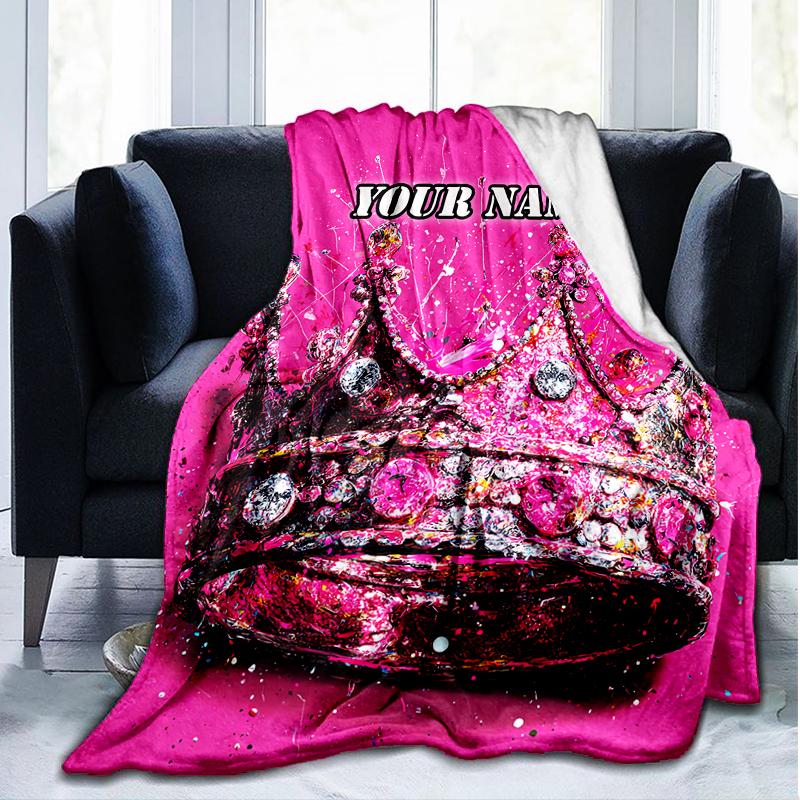 1PC Custom Name Royal Crown outdooor Flannel blankets Patterns Throw Blanket All-Season Soft Gift for Couch, Bed, Camping gifts
