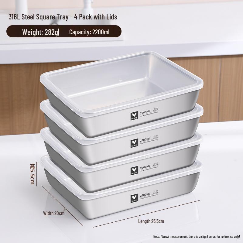 Food-Grade Stainless Steel Storage Box with Lid - Square/Rectangular Freezer Tray