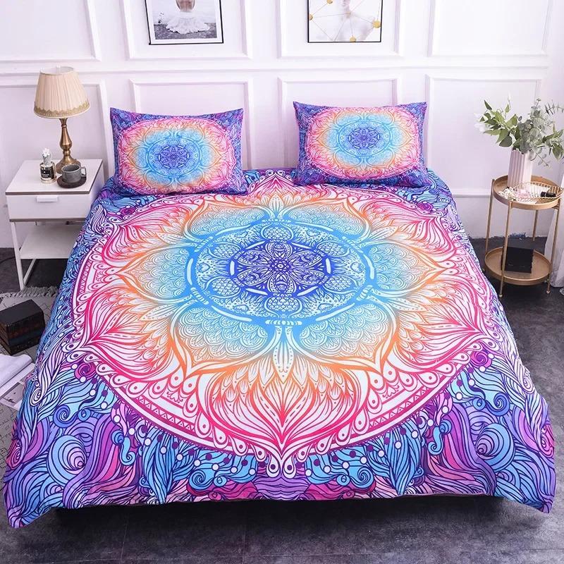 

Комплект постельного белья Mandala размера King Flower Blue Purple Pink Комплект постельного белья Bohemian Mandala Style Soft Polyester Steady Cover 70x133cm 2pcs