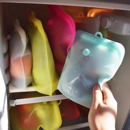 Semi Transparent Self-Sealed Silicone Kitchen Fridge Food Storage Bag Organizer