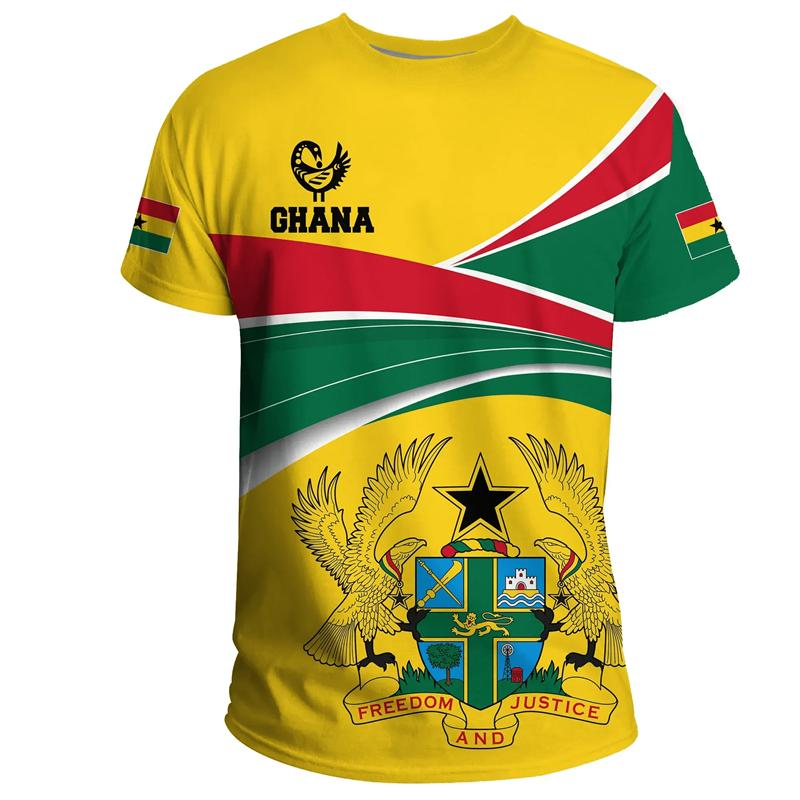 

African Ghana T-shirt Fashion 3D Printed Coat Of Arms T Shirts For Men Casual Round Neck Tees Summer Sports Tops Short Sleeves S