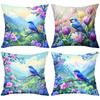 Blue Bird Flower Mountain Scenery Pattern Cushion Cover Polyester Pillowcase, Sofa Decorative Cushion Cov Headboard Pillow