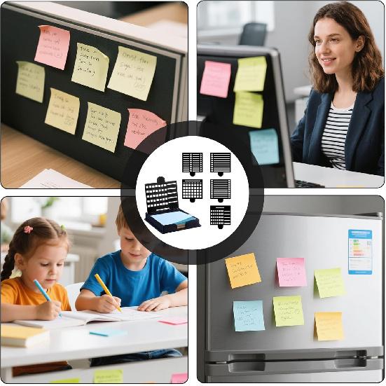 1 Set Sticky Note Holder,Sticky Note Dispenser,with 5 Style Template & 1 Sticky Notes,3x3 Note Dispenser,Note Holder,Sticky Note Stencil and Holder