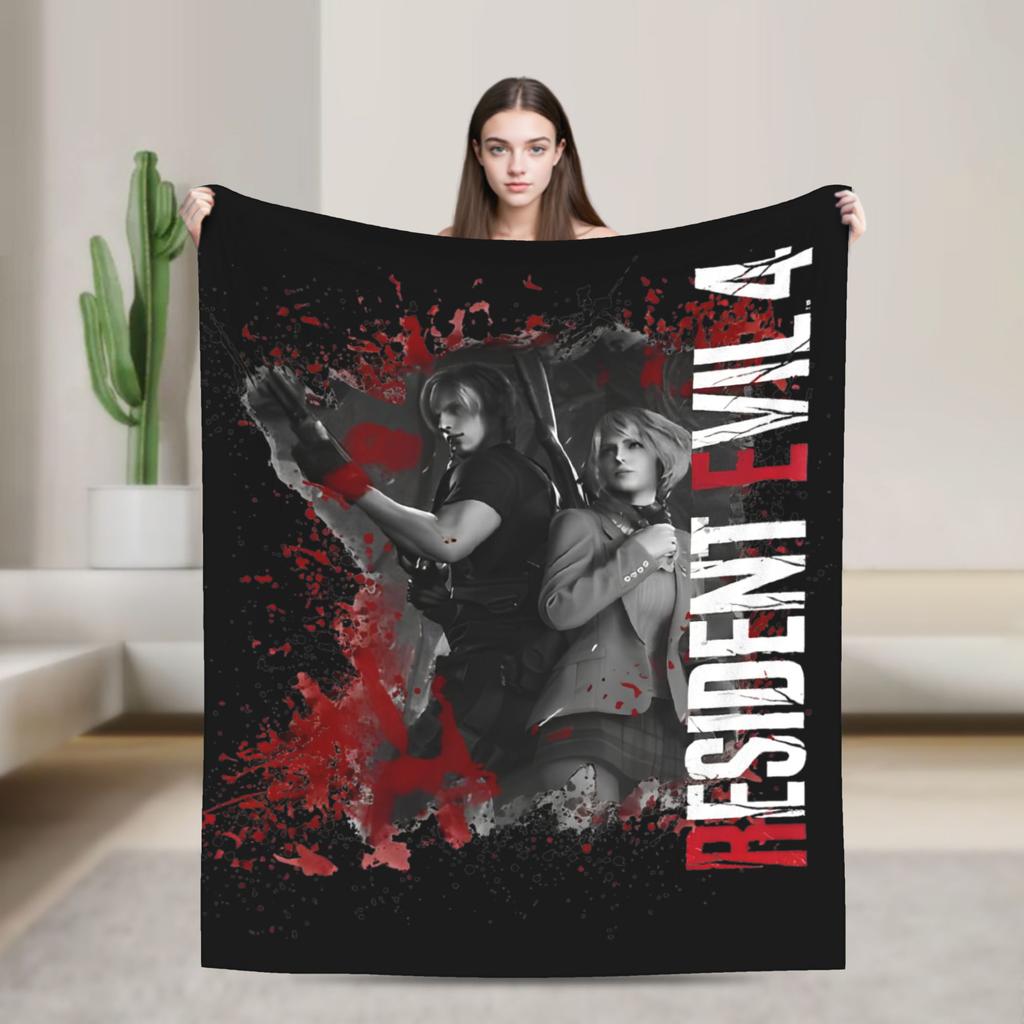 Leon Kennedy Resident 4 Remake Blankets Fleece Video Game Eviled Super Warm Throw Blankets for Bedroom Sofa Bed Rug