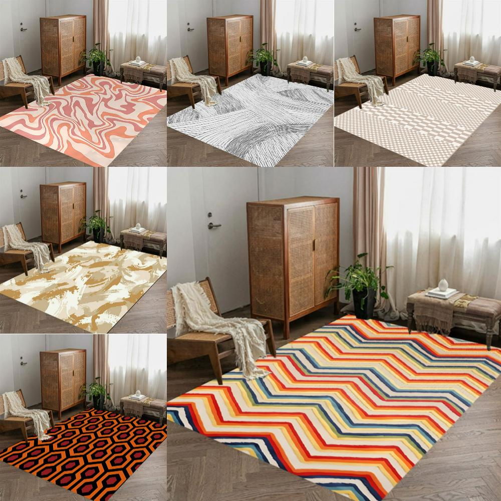 Modern Orange Striped Geometric Carpet Living Room Decor Sofa Rug Bedside Soft Area Rug Balcony Coffee Table Floor Mat Doormat