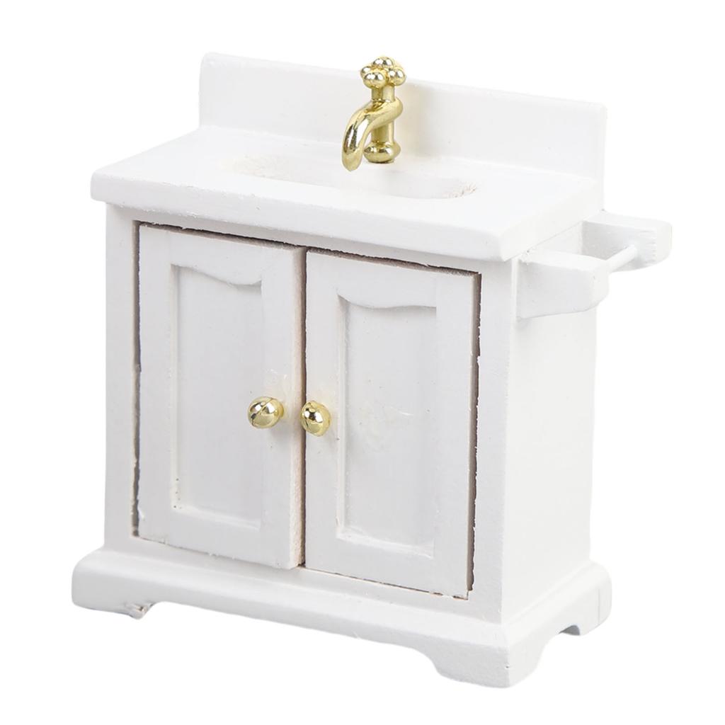 Dollhouse Sink Cabinet 1 16 Scale Floor Standing Double Door Bathroom Sink Wooden Miniature Dollhouse Furniture