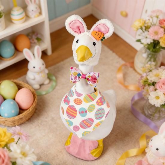 Ubrania dla Dużej Gęsi Miękkie Wygodne Zestaw Kostiumu dla Zwierzaka z Kolorowym Szalikiem w Jajka Nakryciem Głowy z Uszami Królika Zestaw Muszki Happy Easter
