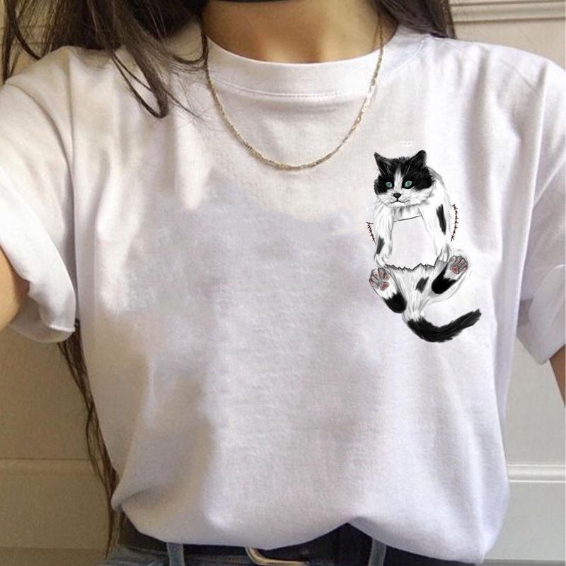 Korean Style Casual Short-Sleeved T-Shirt for Women Spring/Summer Cartoon Panda Print Loose Base Shirt Polyester Fabric
