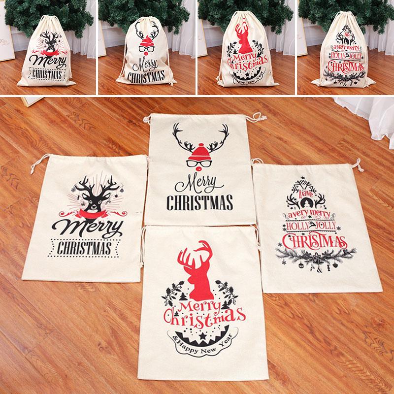 

Рождественские сумки для конфет, льняной мешок Санта-Клауса на шнурке, сувениры, рождественский декор, подарок для вечеринки
