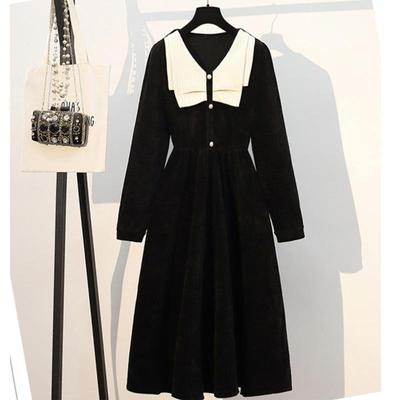 Podzim Zima Ženy Manšestrové šaty Módní Dámské Vestidos Dlouhý rukáv Ležérní Volné Vintage Manšestrové šaty 3XL