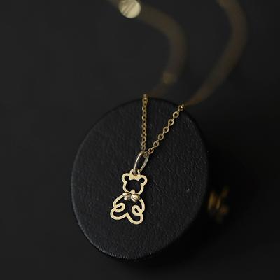 S925 Sterling Silver 14k Gold Plated Necklace Hollow Cute Bow Bear Pendant Clavicle Chain  for Women Jewelry Gift