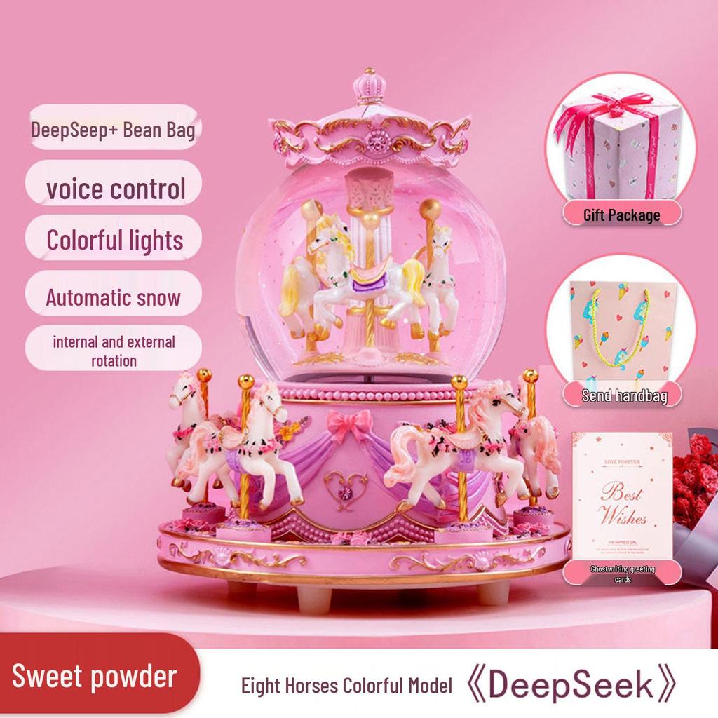 Bluetooth Carousel Crystal Ball Music Box with Light-Up Base - Ideal Birthday Gift for Girls