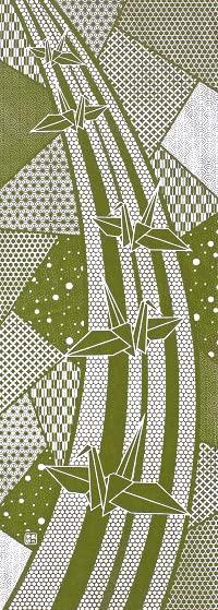 

Dyeing Anbo Hand Towel Katagami Nightingale Authentic Dyed Cotton Made in 35cm x 100cm Ise Crane, Tea 100% Tokuoka, Japan,