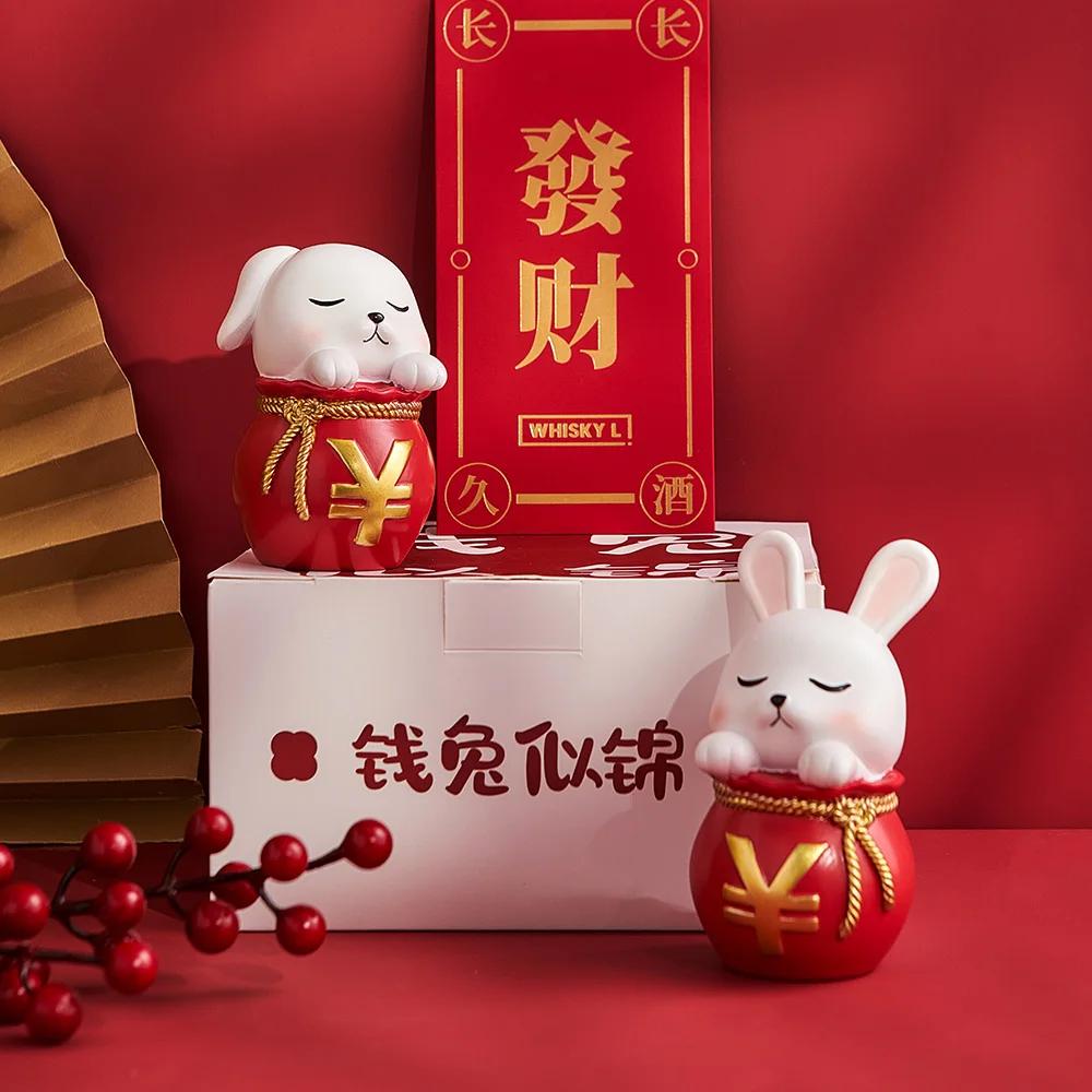 2pcs Aesthetic The Living Room Ornament Resin Rabbit Like Brocade Rabbit Puts A Pair of Office Desk Newcomer Gift Puts A Piece
