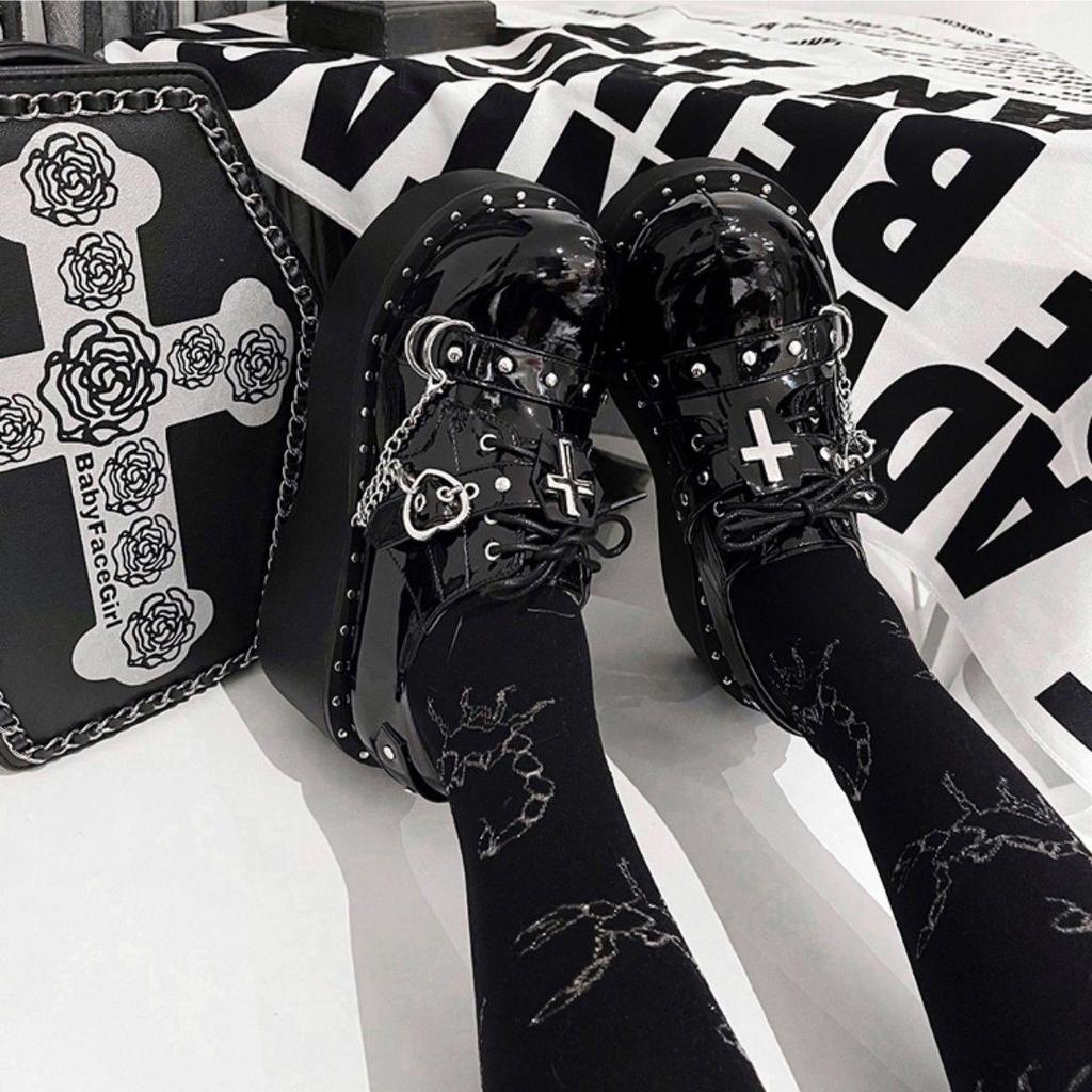 Niche Design Women's Thick-Soled Platform Shoes - 2025 Spring Punk Gothic Leather