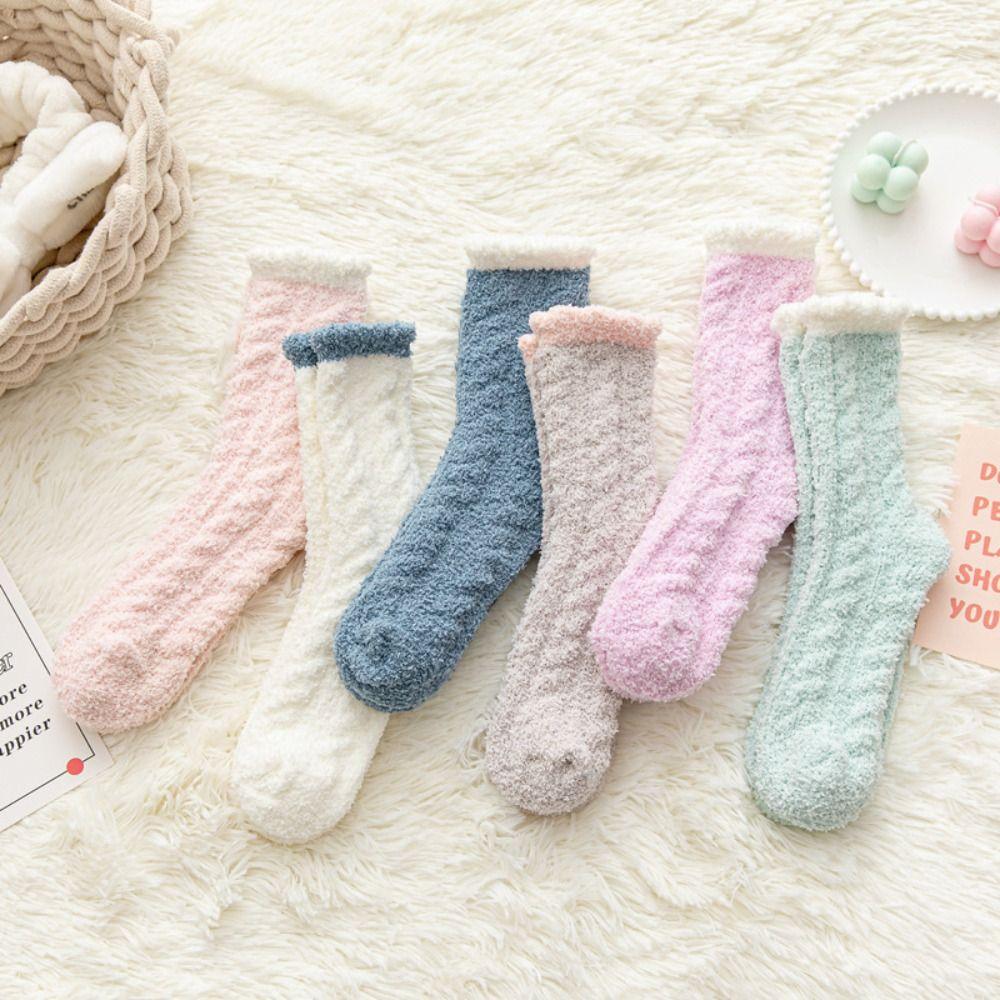 6Pairs Thicken Coral Fleece Socks Warm Sleeping Socks Women Sweet Winter Floor Socks  Girls
