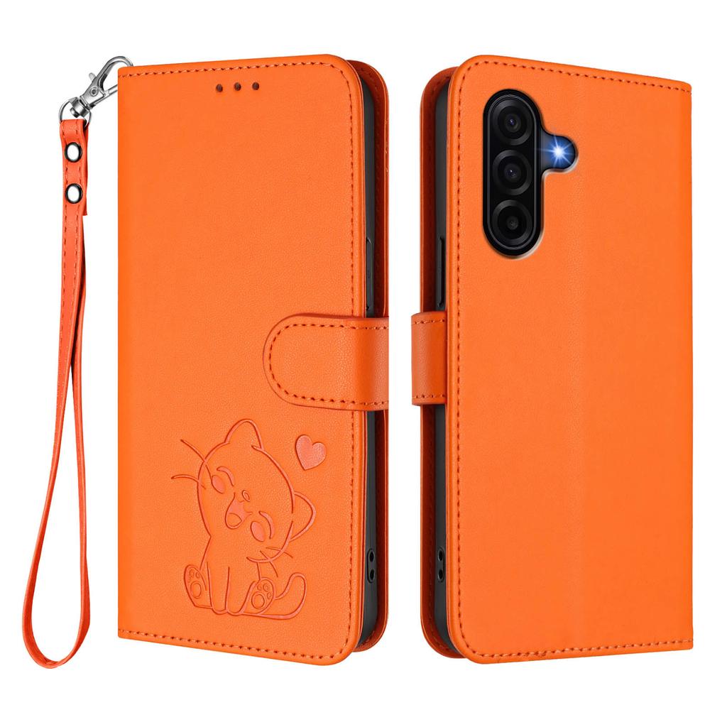 For Samsung Galaxy A37 5G Wallet Case with Wrist Strap Love Cat Pattern Imprint Leather Phone Cover