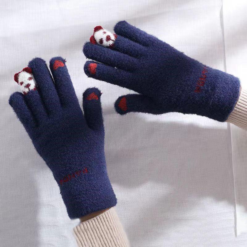 Niedliche Strickhandschuhe für Damen Herren Fingerlose Touchscreen-Handschuhe Winter Warm Plüsch Fäustlinge Radfahren Kalt Vollfingerhandschuhe