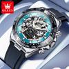 OLEVS 6713 New Automatic Mechanical Men's Watch Silicone Band Luminous Calendar Week Hollow Out 30M Waterproof Business Watches