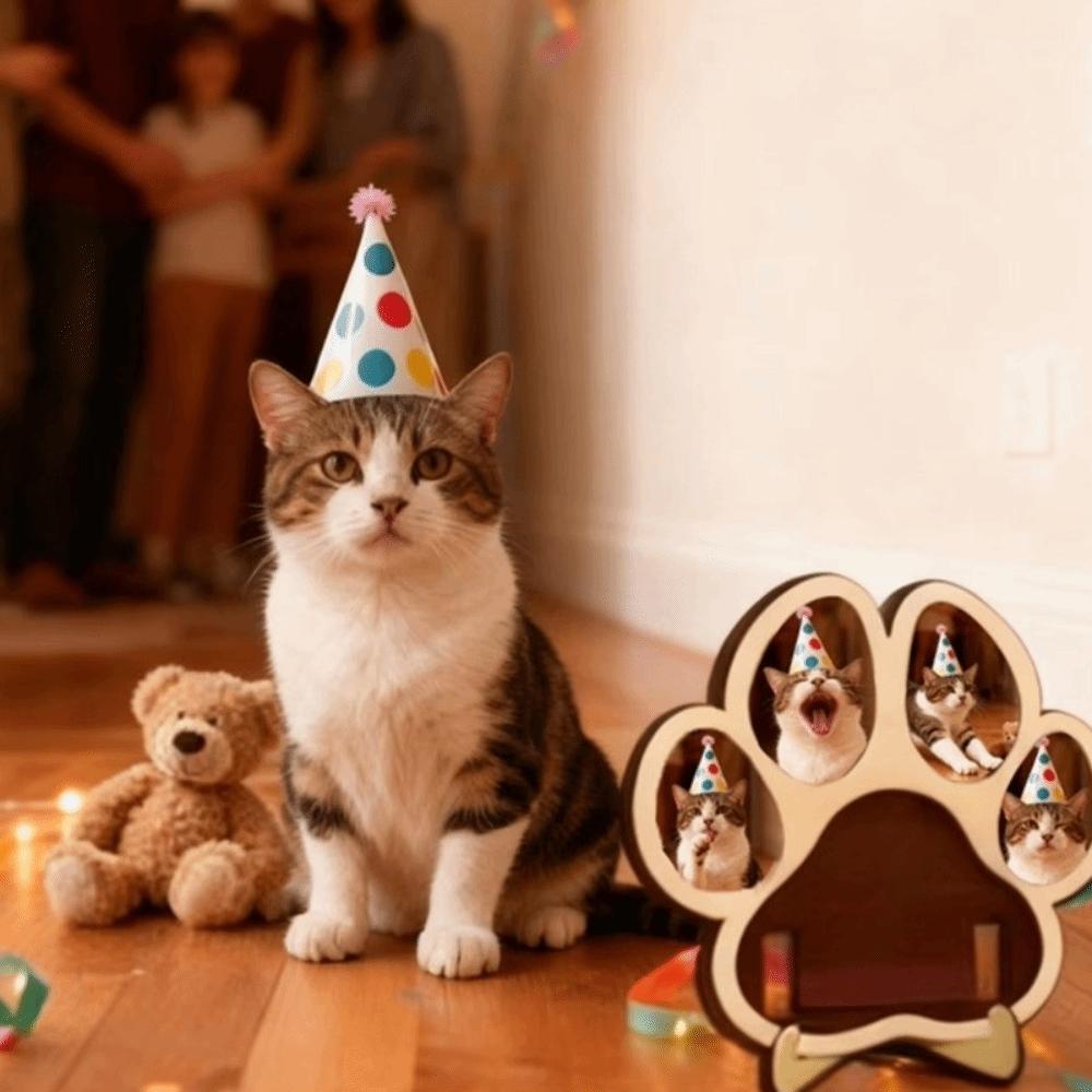 Cat Paw Shape Pet Keepsake Photo Album Detachable Solid Wood Frame  Grave Memorial