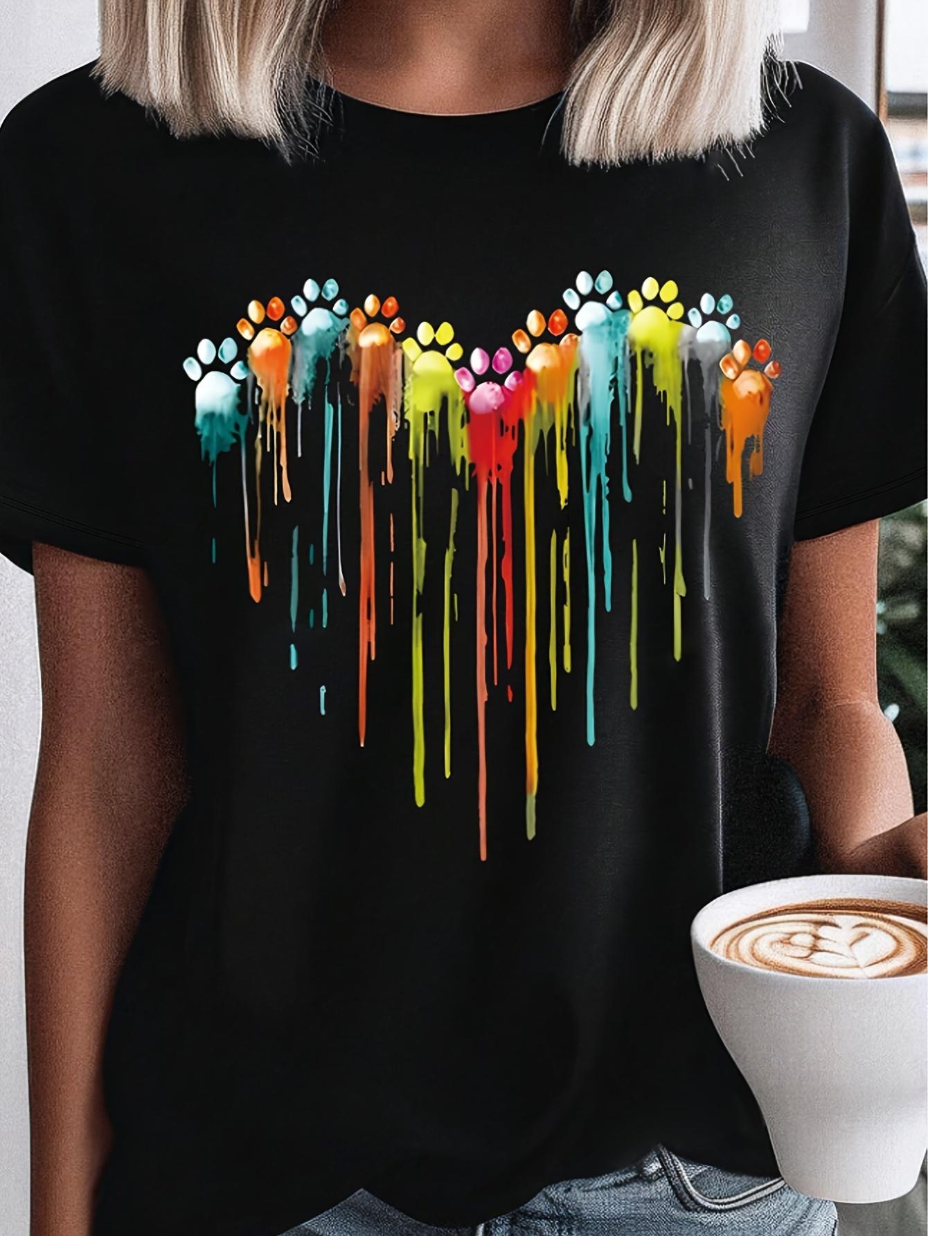 Women s Casual Short Sleeve T-Shirt - Black Heart Paw Prin S дубильная кора