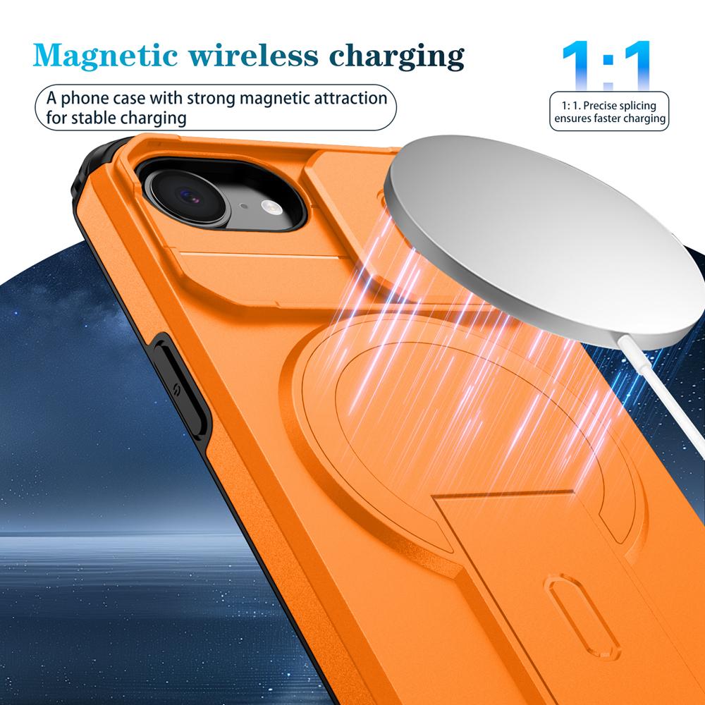KEYSION Shockproof Armor Magnetic Case for iPhone 16e Silicone+PC Slide Camera Protect Kickstand Wireless Charging Phone Cover