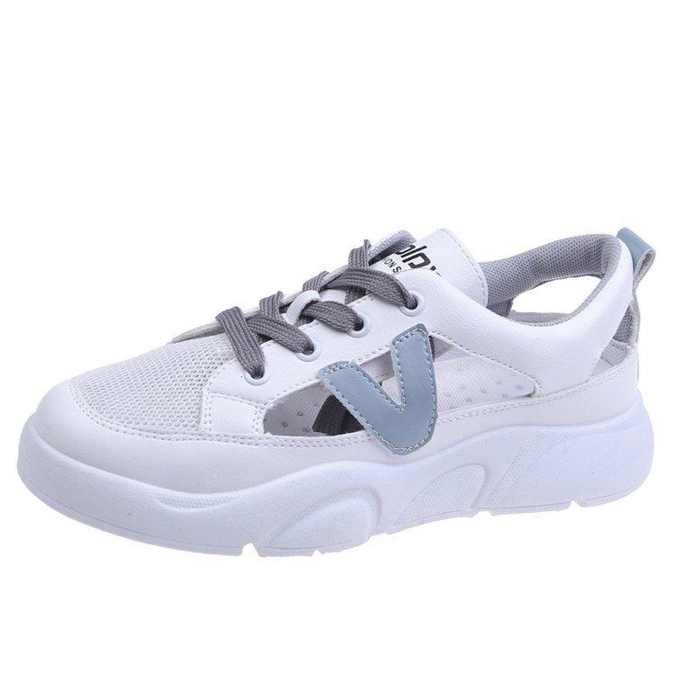 

Корейская версия модных дышащих маленьких белых туфель для женщин 2024 года, летние новые круглые дышащие полые спортивные туфли с круглым носком, повседневные сандалии для женщин 40 серый