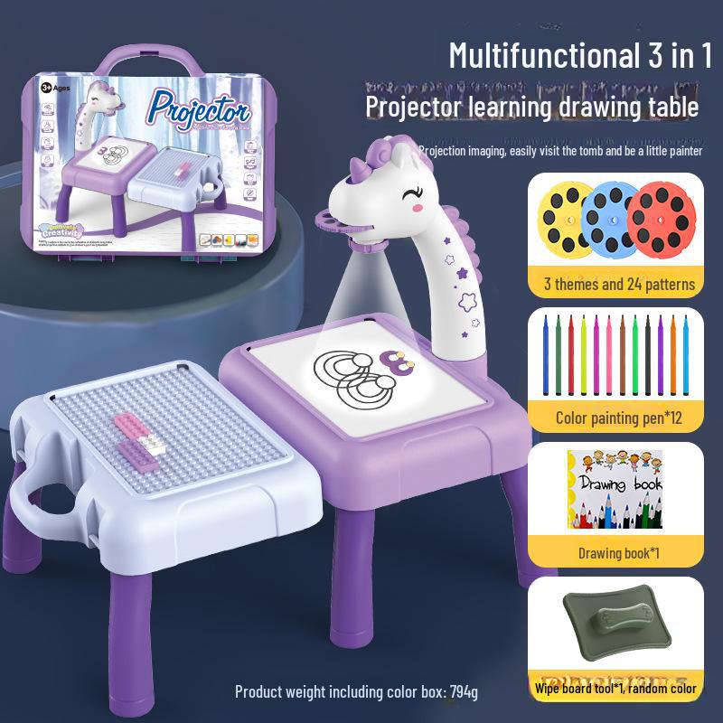 Deer-Shaped Projection Drawing Table with Sound & Light - Children's Graffiti and Writing Toy Set
