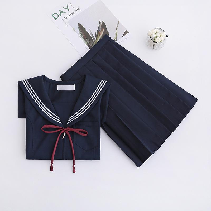 Plus Size Dark Navy Japanese JK Uniform Skirt with Kansai Collar - Soft Girl Bad Girl Sailor School Outfit