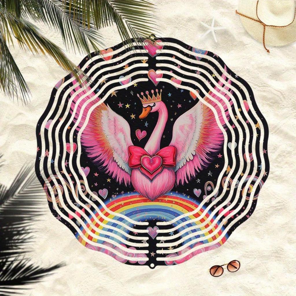 Solar Powered 2D Metal Wind Spinner Pink Flamingo Rainbow Candy Design Outdoor Garden Decor for Patio Yard Autumn Home Gift