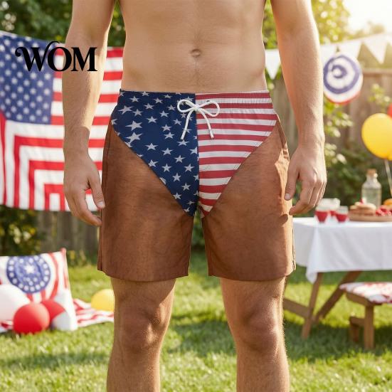 American Flag Pattern Shorts Funny Patriotic Men Shorts, Stars And Stripes Swim Trunks, Quick Mens Trunks Dry Drawstring Waist Board for Summer Beach