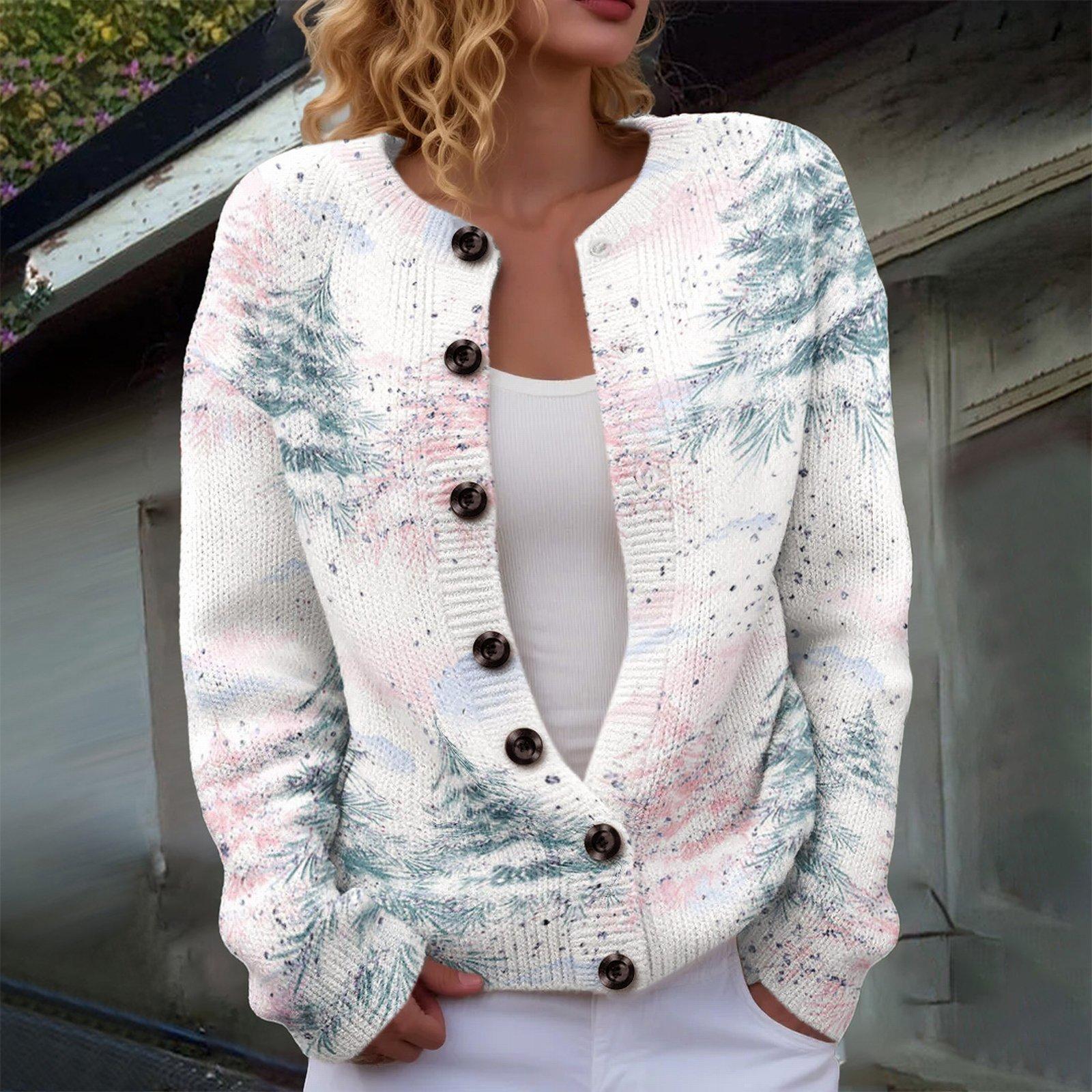 ZJH-YK01 Crew Neck Cardigan Christmas 3D Digital Printed Sweater S