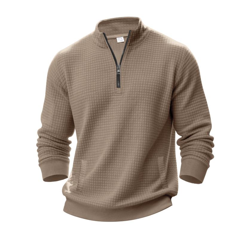 Half-zip Sweatshirt for Men Autumn/Winter Jacquard Small Check Pattern Stand-up Collar Casual Pullover Large Size Sweatshirt