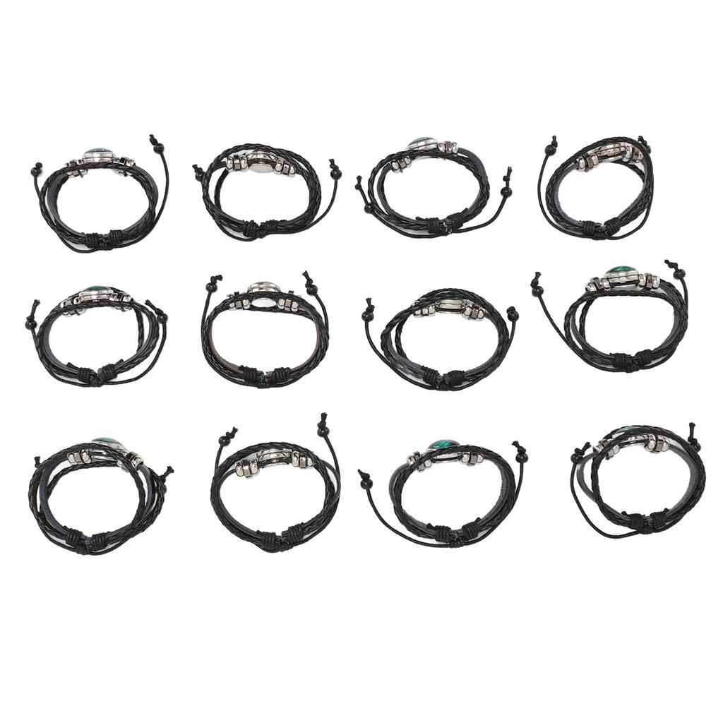 12pcs Zodiac Bracelet Multilayer Woven PU Leather Bracelet Decorative Lightweight Cuff Braided
