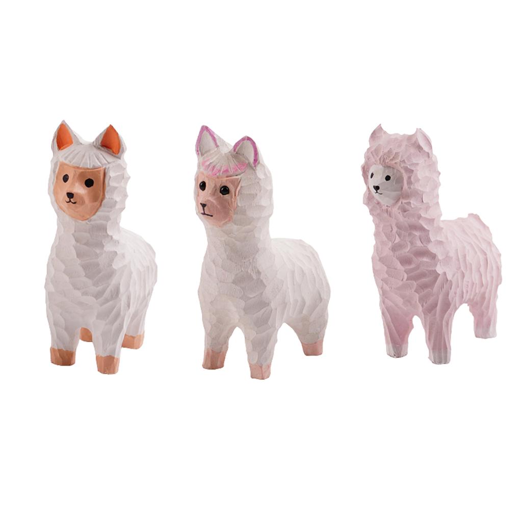 Manual Alpaca Decorations Cute Toy Statue Wood Crafts Waterproof Reusable Funny Cartoon Sculpture for Living Room Bedroom