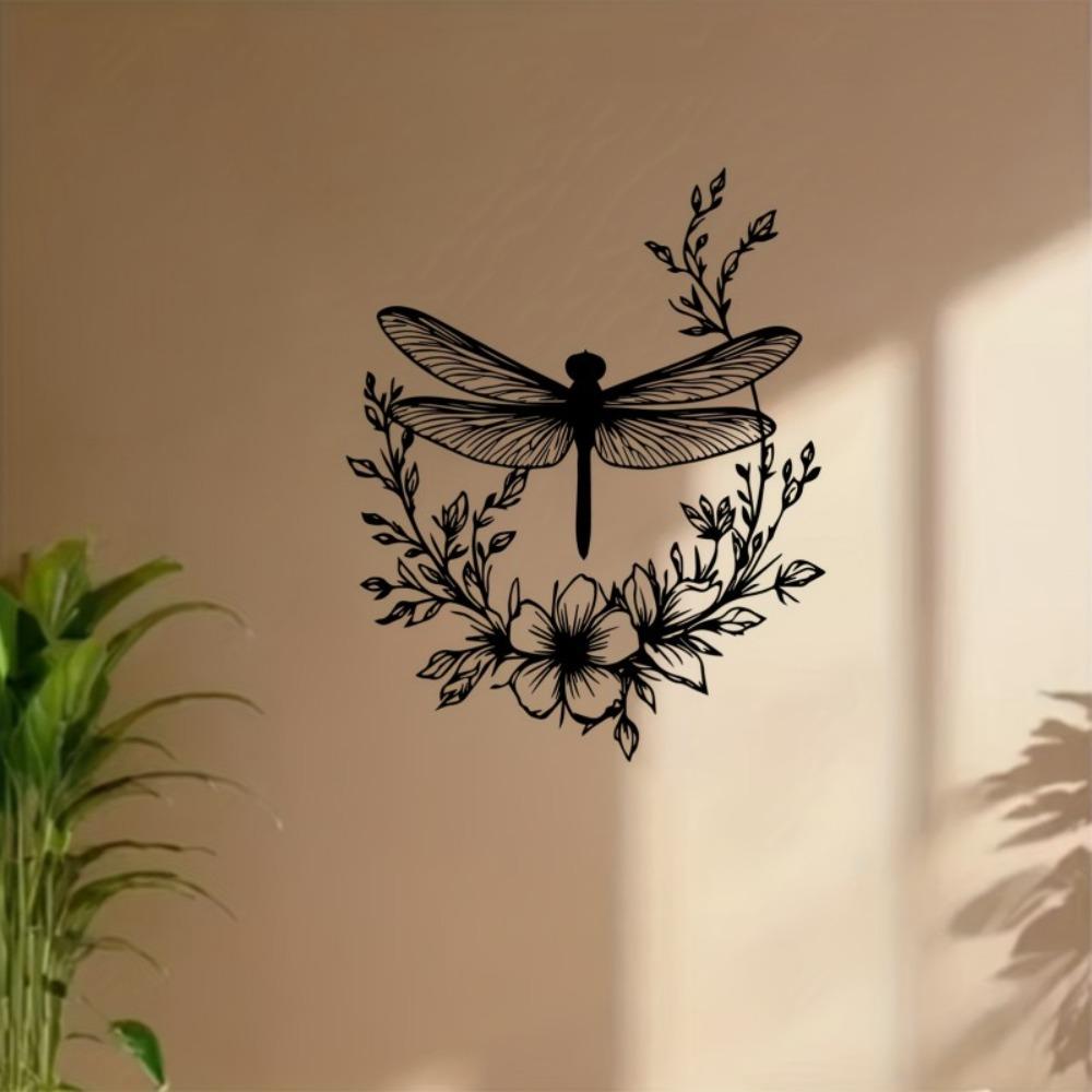 1pc Dragonfly Floral Metal Wall Art, Weather Resistant Garden Statue Mural for Patio, Gift for New Year Easter Nature Insect Lovers
