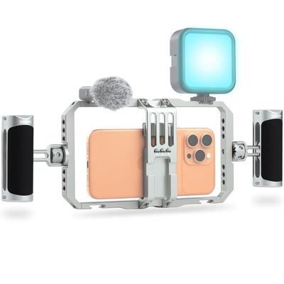 Leftfoto Universal Aluminum Cell Phone Stabilizer Cage Smartphone Video Rig with Dual Handles for iPhone 16 15 Mini Pro Max 8 Plus Samsung Huawei Mate