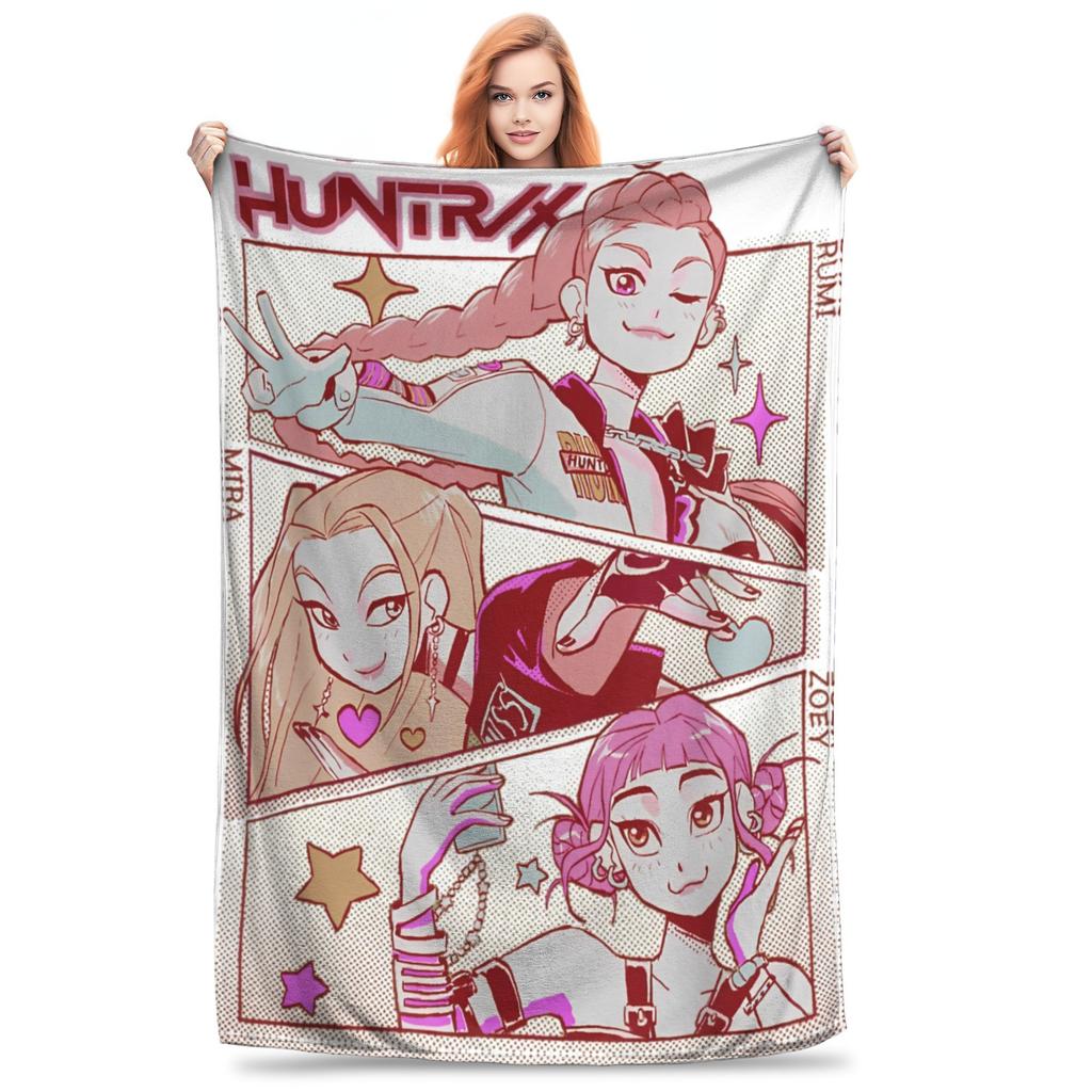 Kpop Lovci démonů Zoey Huntrix Přikrývky Plyšová z korálového rouna Super měkká přehozová deka na postel, pohovku, do ložnice, prošívaná