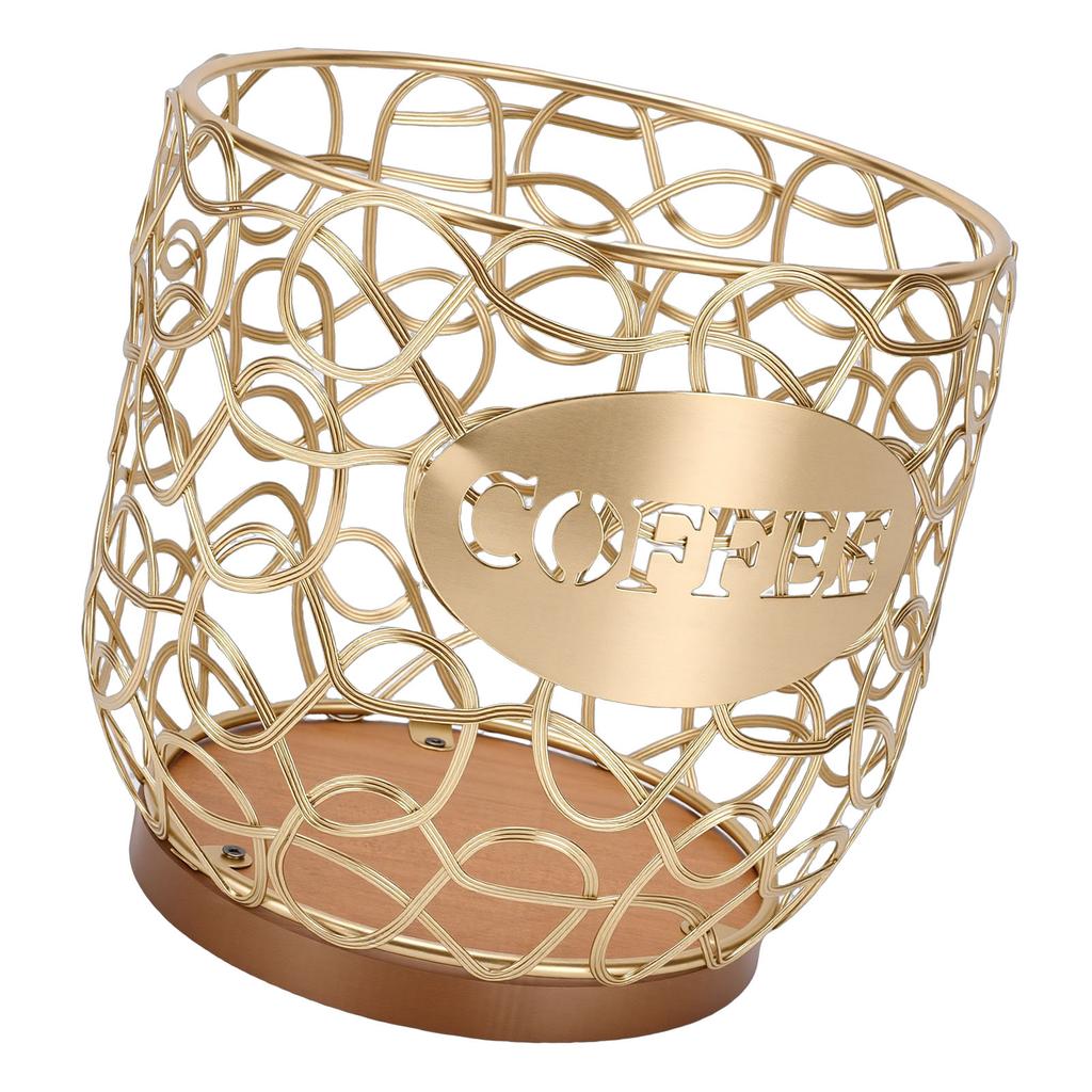 Coffee Pod Holder   Large Capacity Coffee Capsule Storage Basket with Wooden Base for Kitchen Counter   Desktop