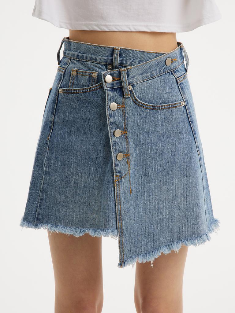 Unknown Planet Up-412 Asymmetrical Denim Wrap Skirt