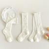 3Pairs/Set White Floral Baby Girls Socks Summer Breathable Mesh Knee High Sock Korean Kids Princess Ruffle Long Socks